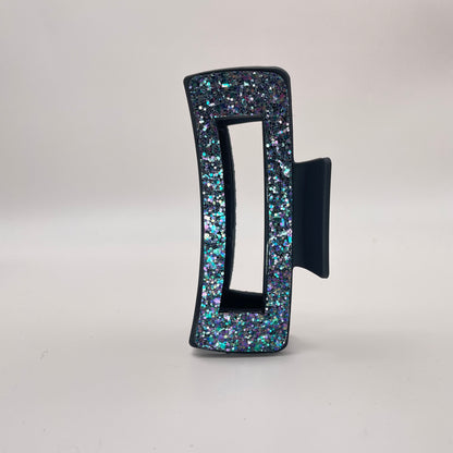 Black Glitter Leather 4 inch Rectangle Hair Clip