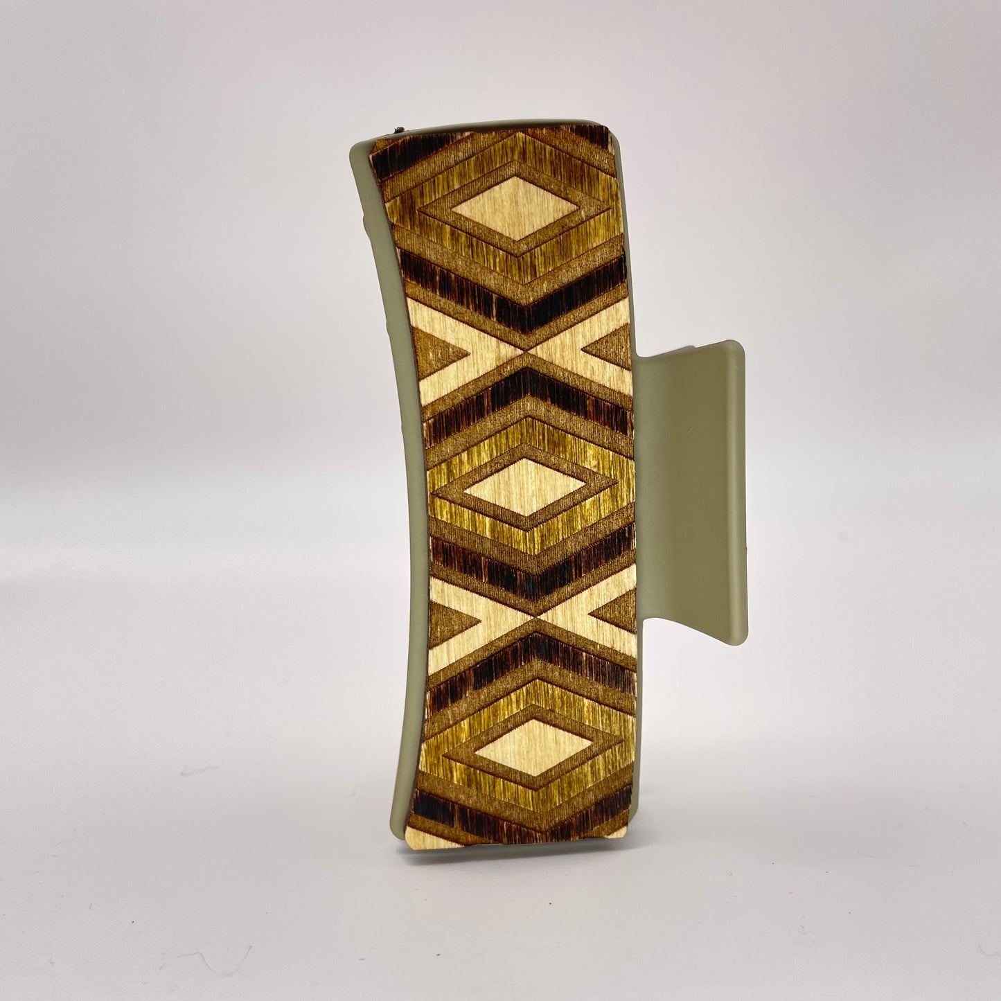 Repeating Diamonds Wood 4 inch Rectangle Hair Clip