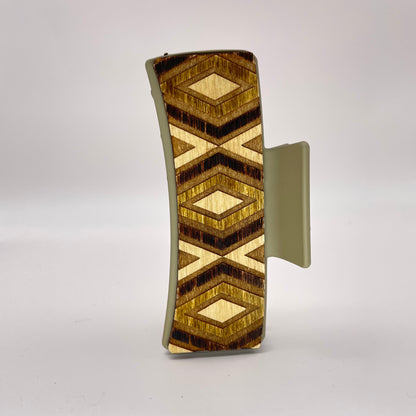 Repeating Diamonds Wood 4 inch Rectangle Hair Clip