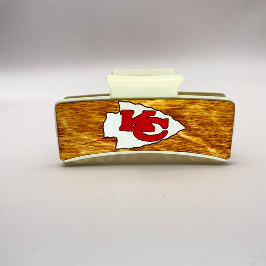 Kansas City Chiefs Logo Wood 4 inch Rectangle Hair Clip