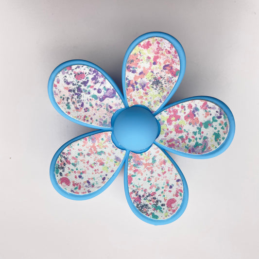 Light Blue Paint Splatter Faux Leather Flower Hair Clip