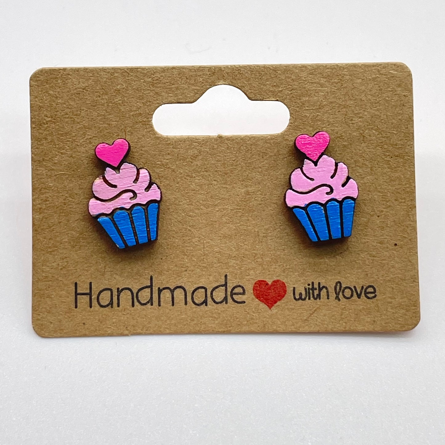 Cupcake w/ Heart Cherry on Top Stud Earrings