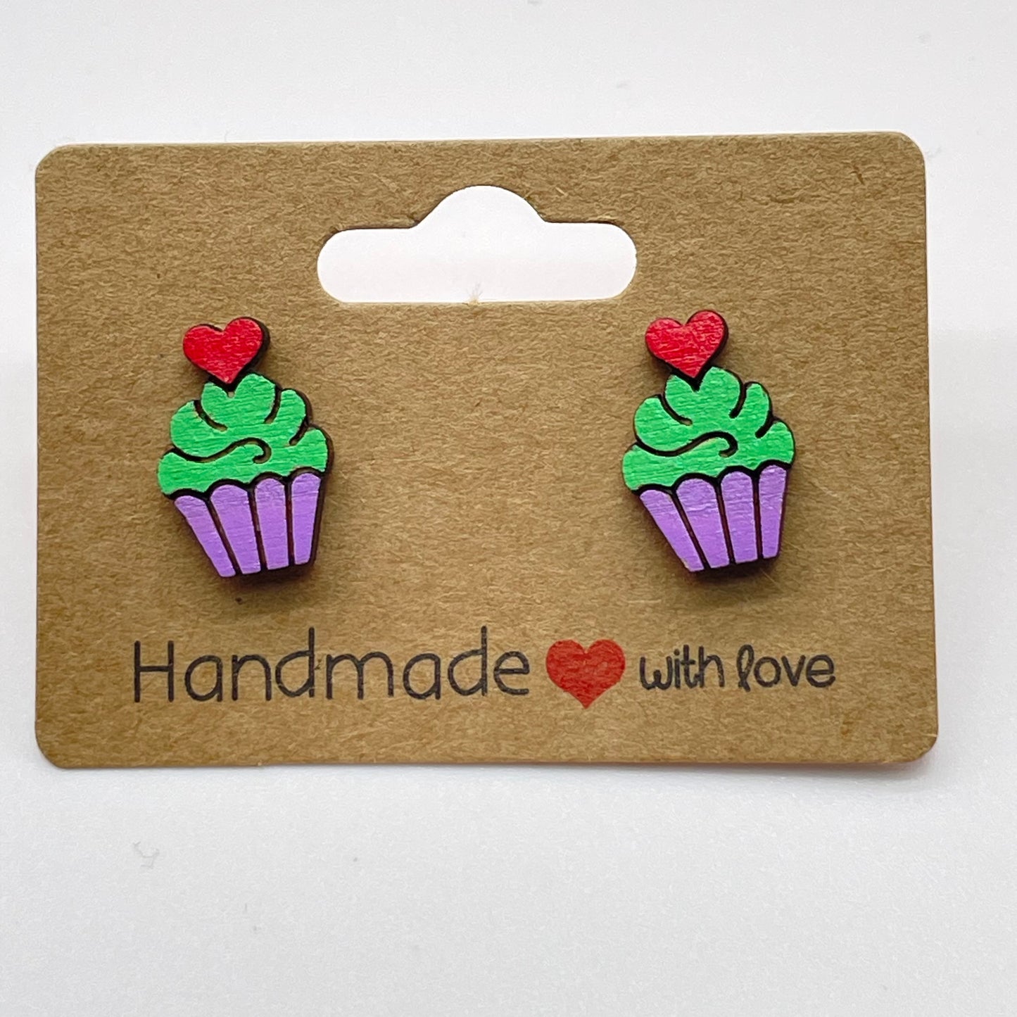 Cupcake w/ Heart Cherry on Top Stud Earrings