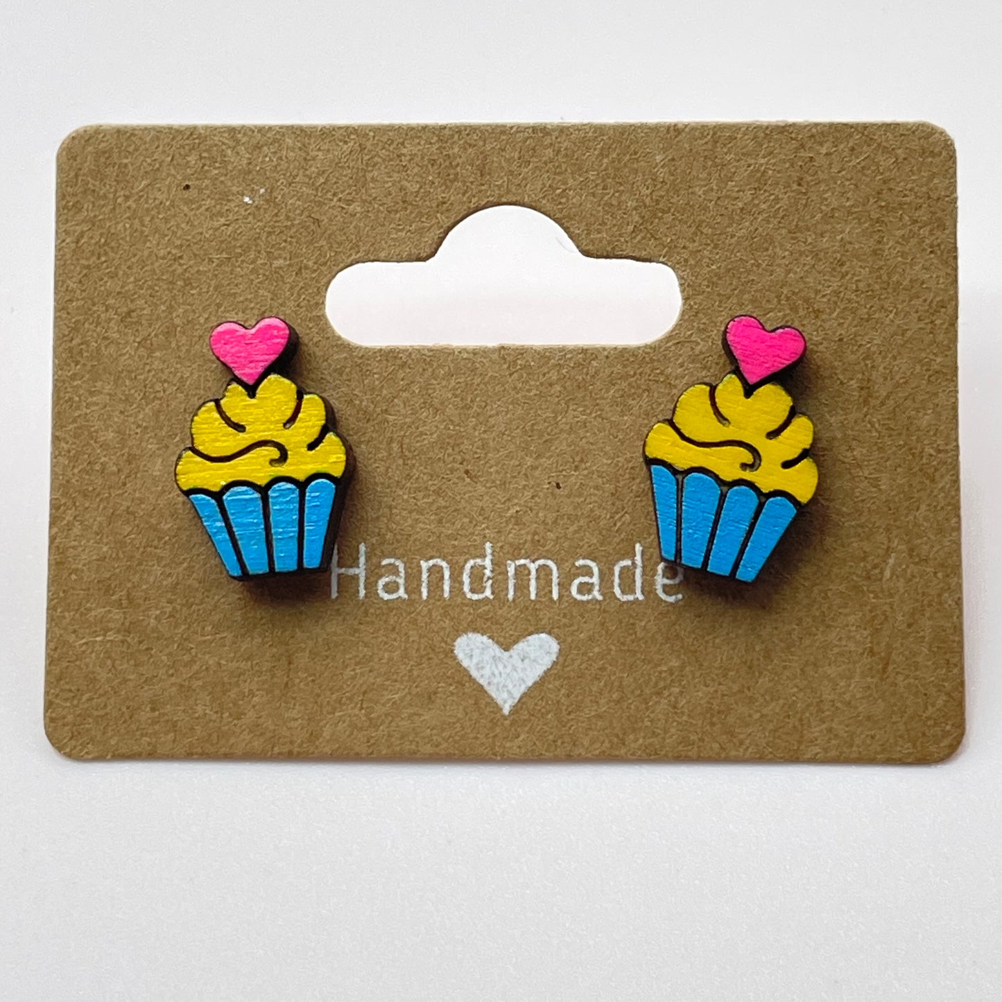 Cupcake w/ Heart Cherry on Top Stud Earrings