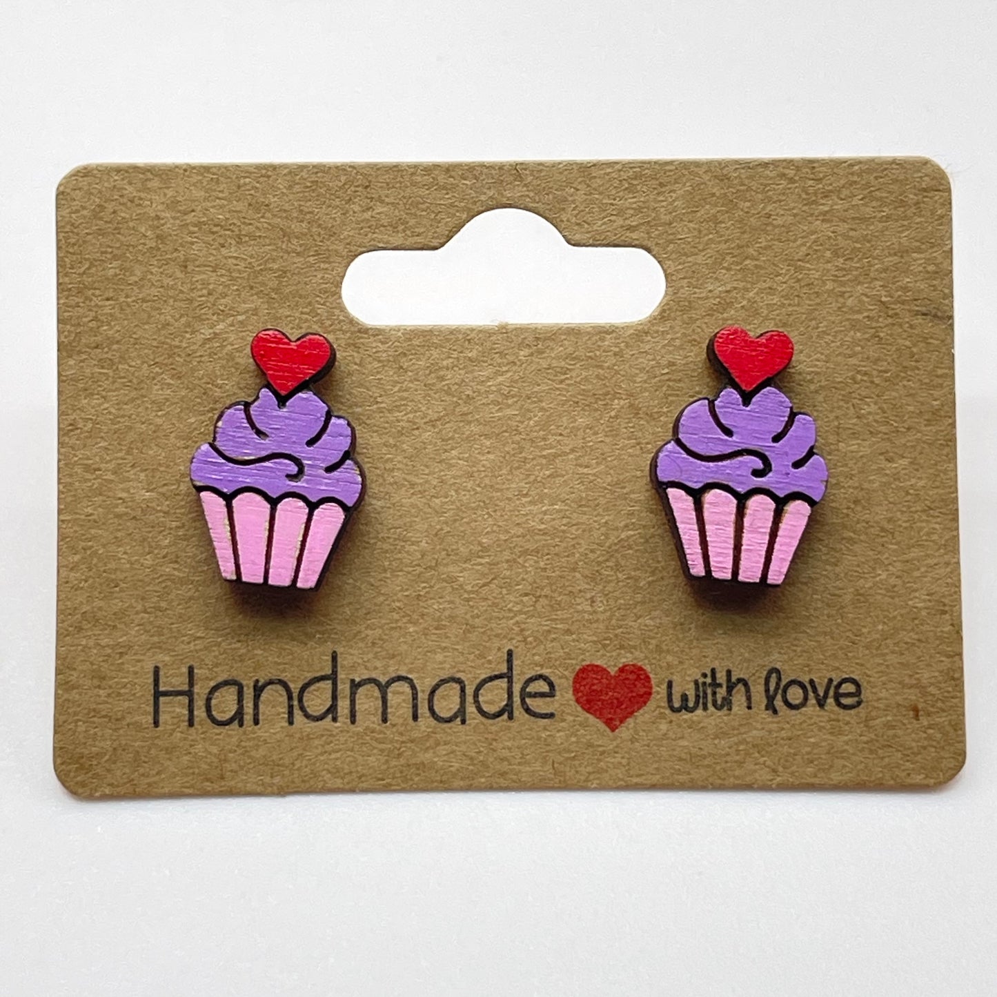 Cupcake w/ Heart Cherry on Top Stud Earrings