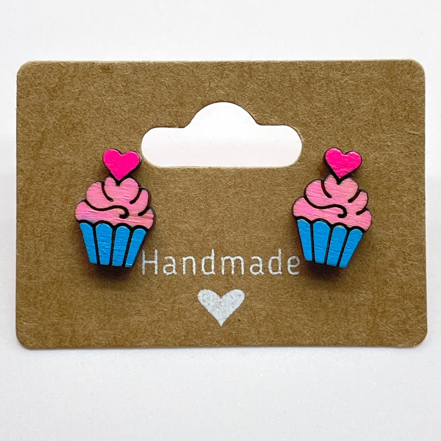 Cupcake w/ Heart Cherry on Top Stud Earrings