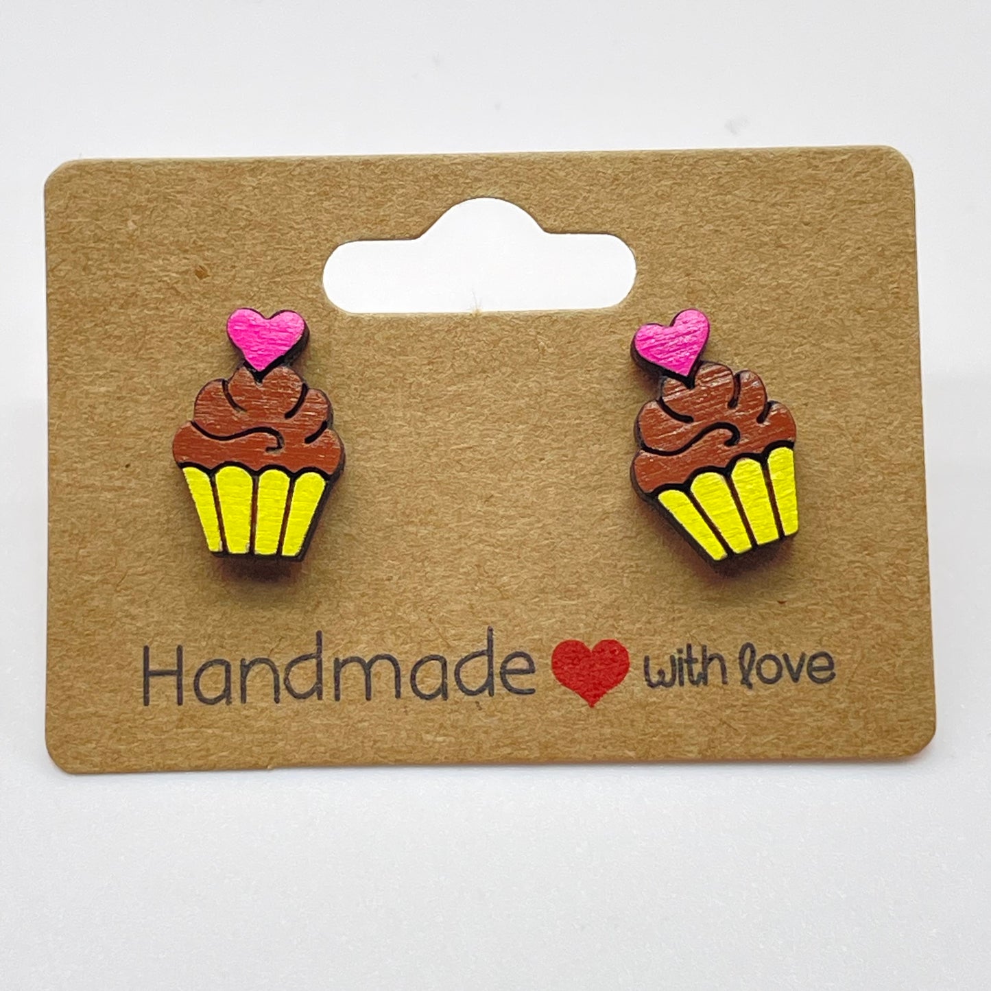 Cupcake w/ Heart Cherry on Top Stud Earrings