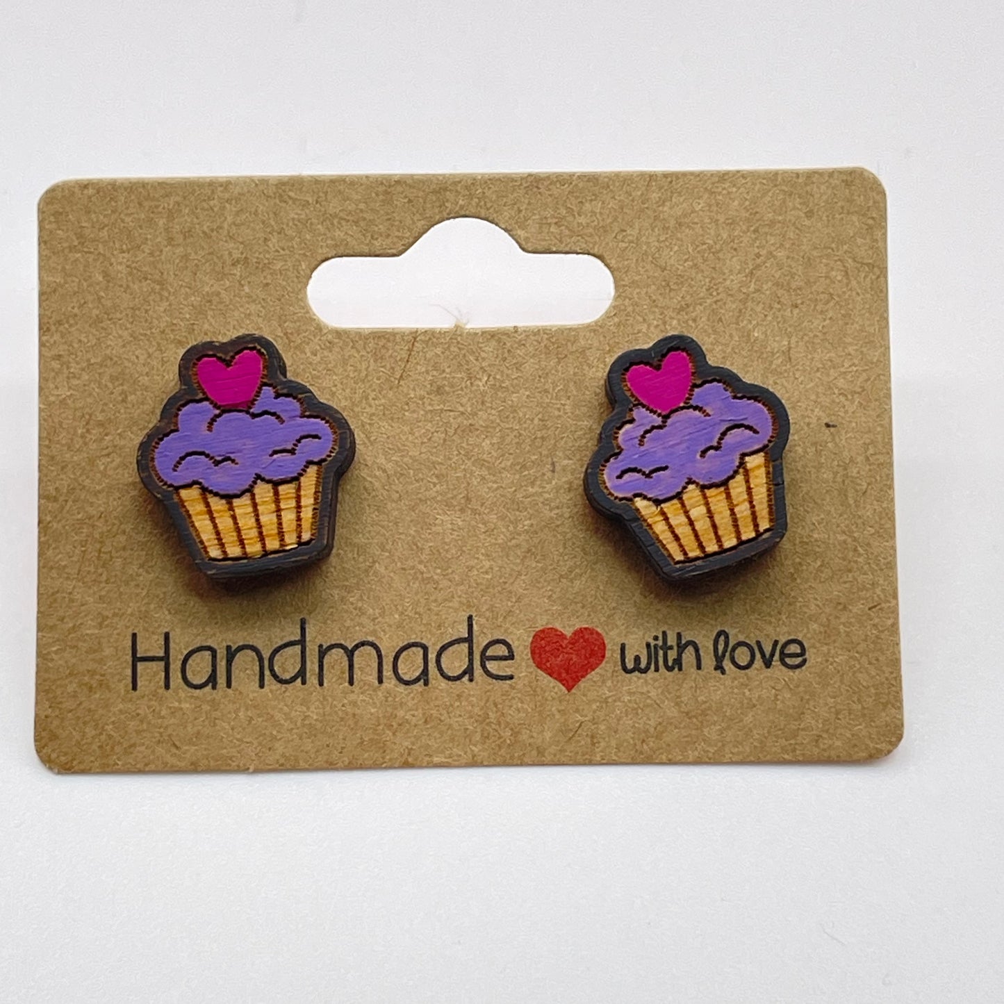 Cupcake w/ Heart Cherry on Top Stud Earrings