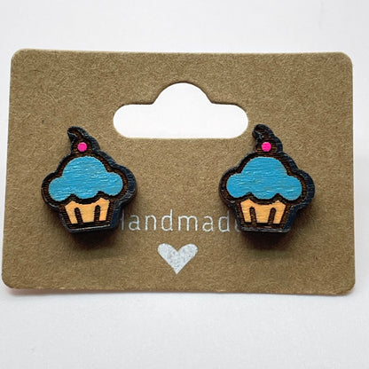 Cupcake w/ Heart Cherry on Top Stud Earrings