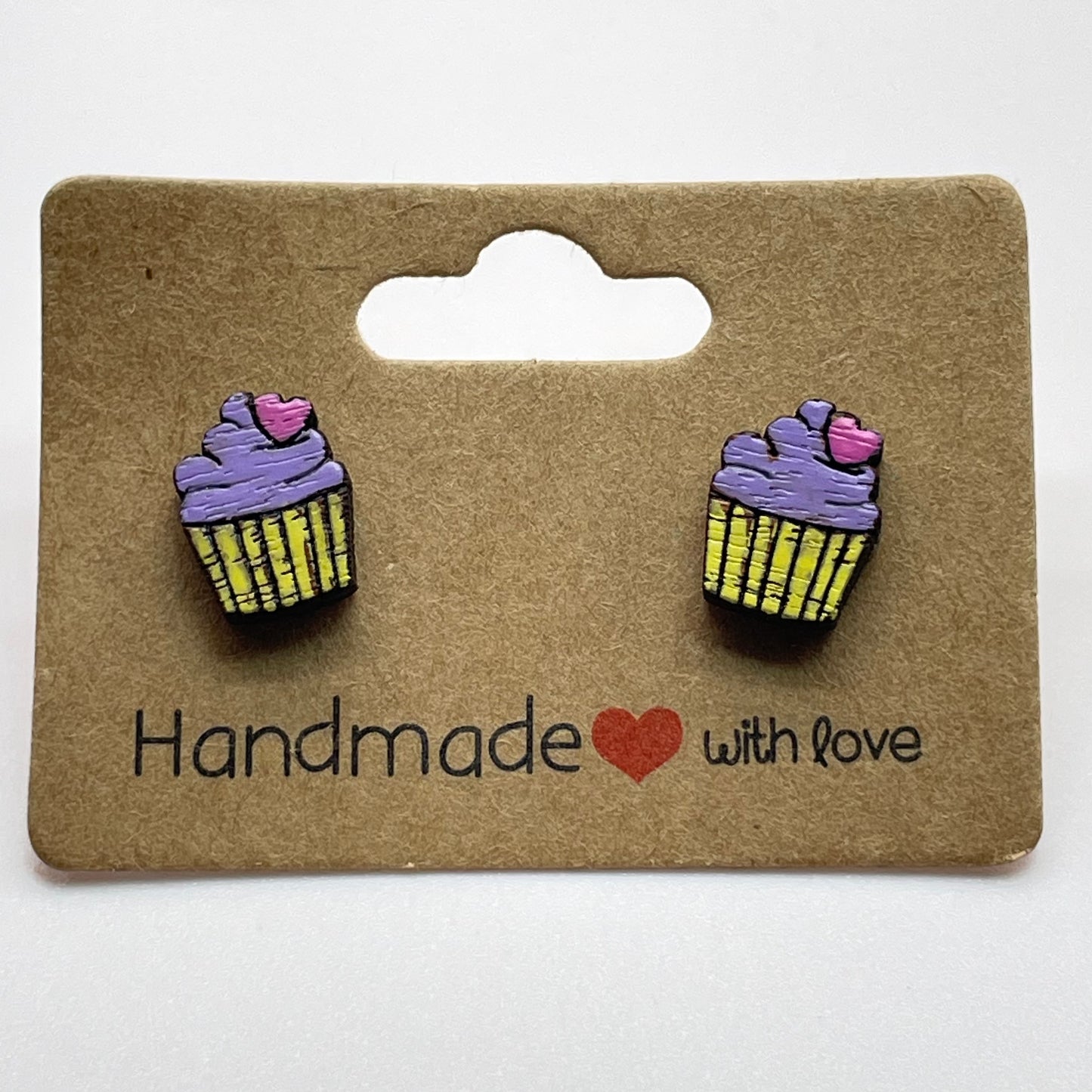 Cupcake w/ Heart Cherry on Top Stud Earrings