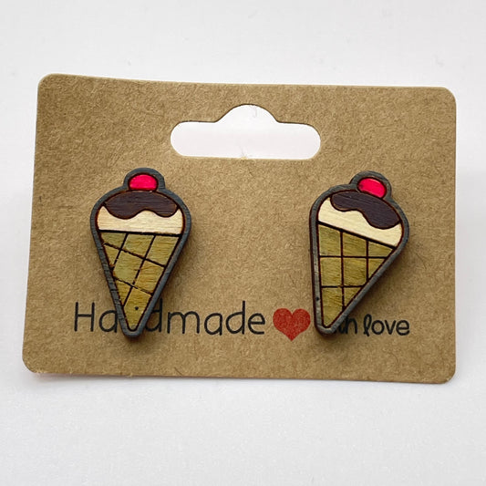 Ice Cream Cone with Cherry Stud Earrings