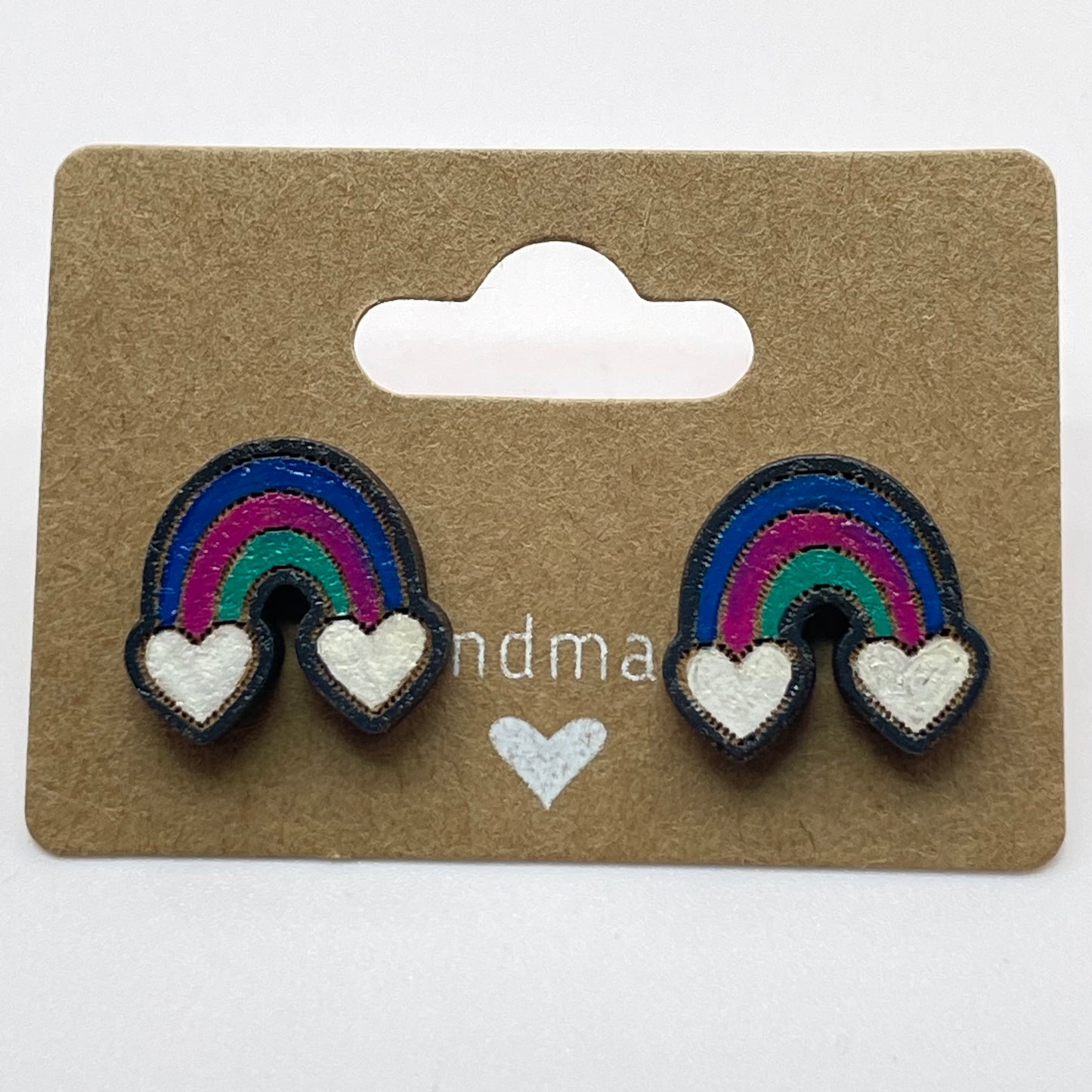 Rainbow w/ Two Heart Shaped Clouds Stud Earrings