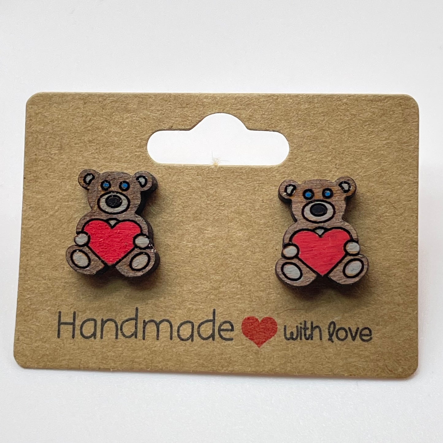 Teddy Bear w/ Heart Stud Earrings