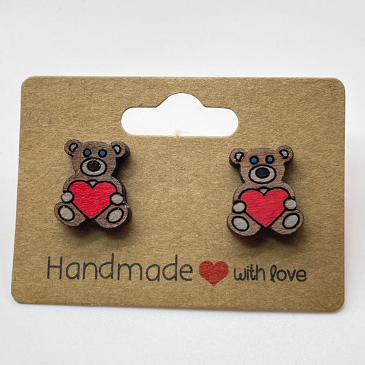 Teddy Bear w/ Heart Stud Earrings