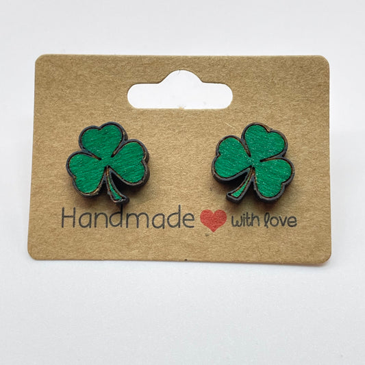 Wood Shamrock Stud Earrings