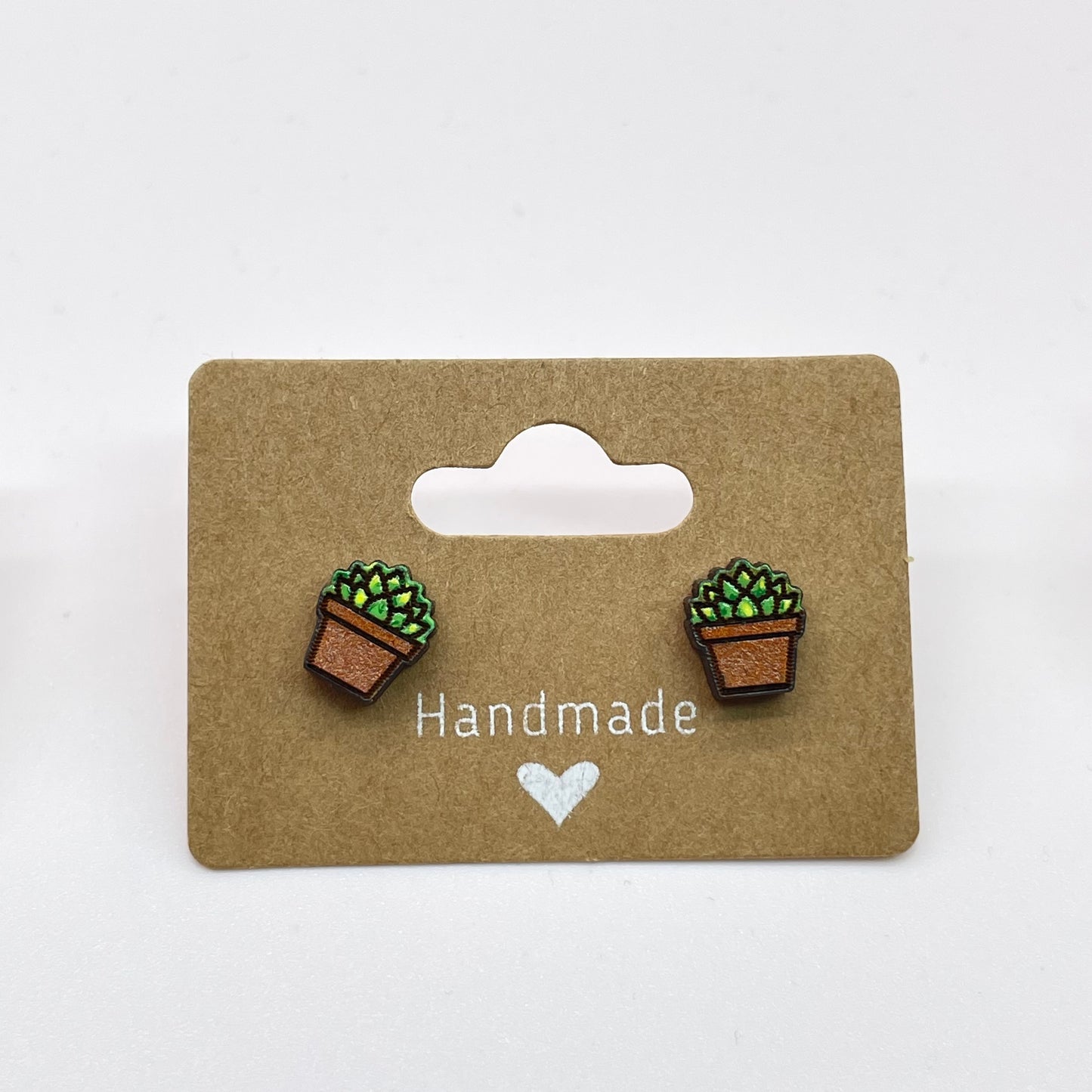 Squared Hat Pot Succulent Stud Earrings