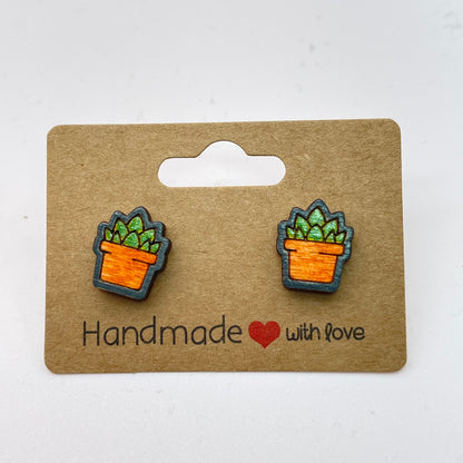 Squared Hat Pot Succulent Stud Earrings