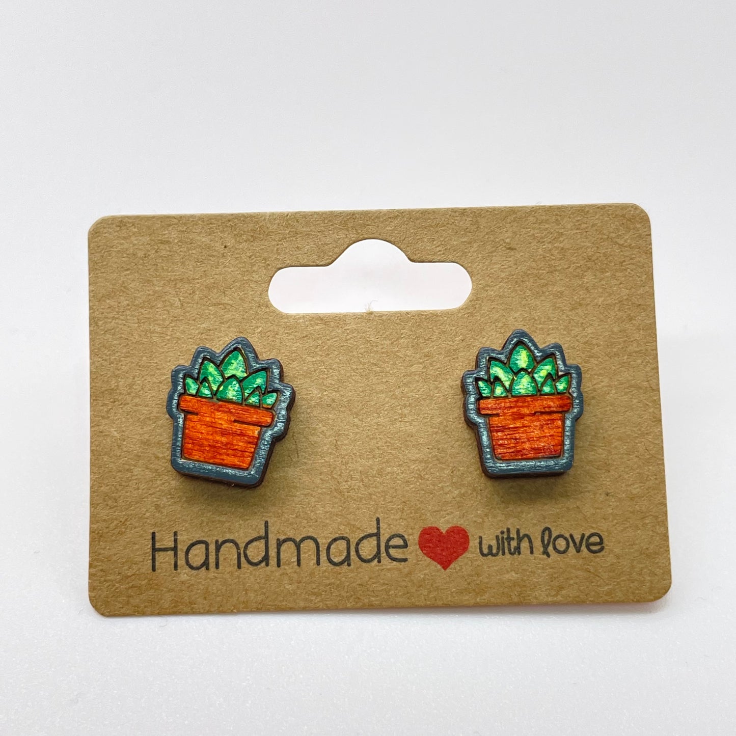 Squared Hat Pot Succulent Stud Earrings