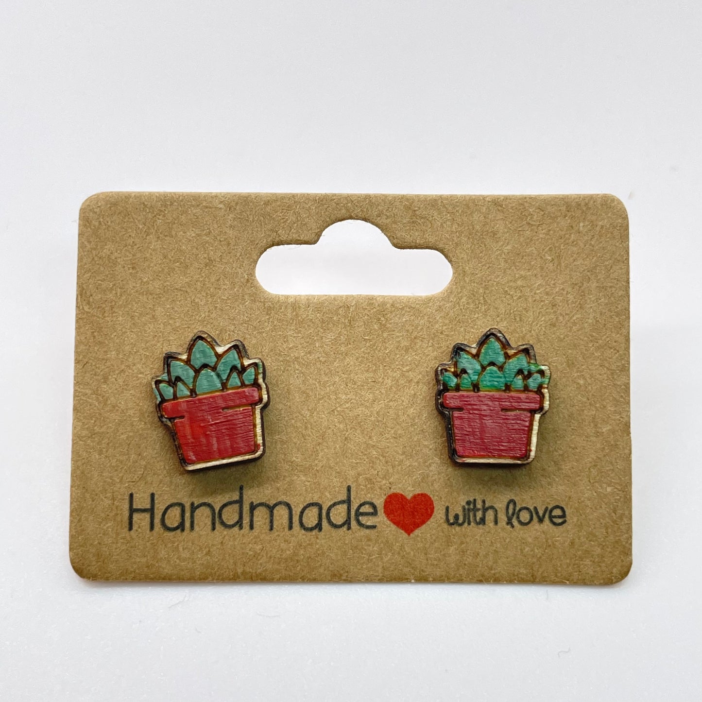 Squared Hat Pot Succulent Stud Earrings