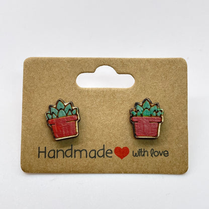 Squared Hat Pot Succulent Stud Earrings