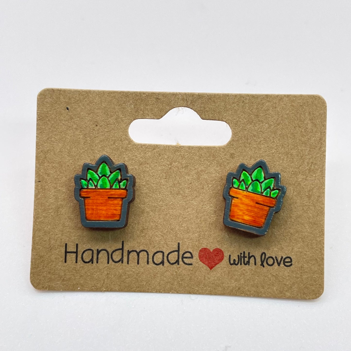 Squared Hat Pot Succulent Stud Earrings