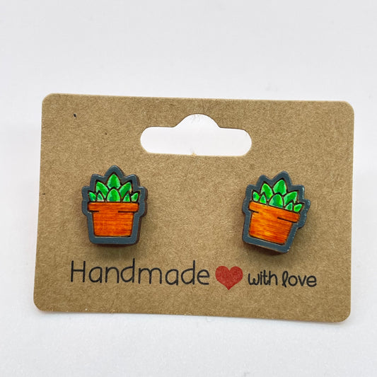 Squared Hat Pot Succulent Stud Earrings