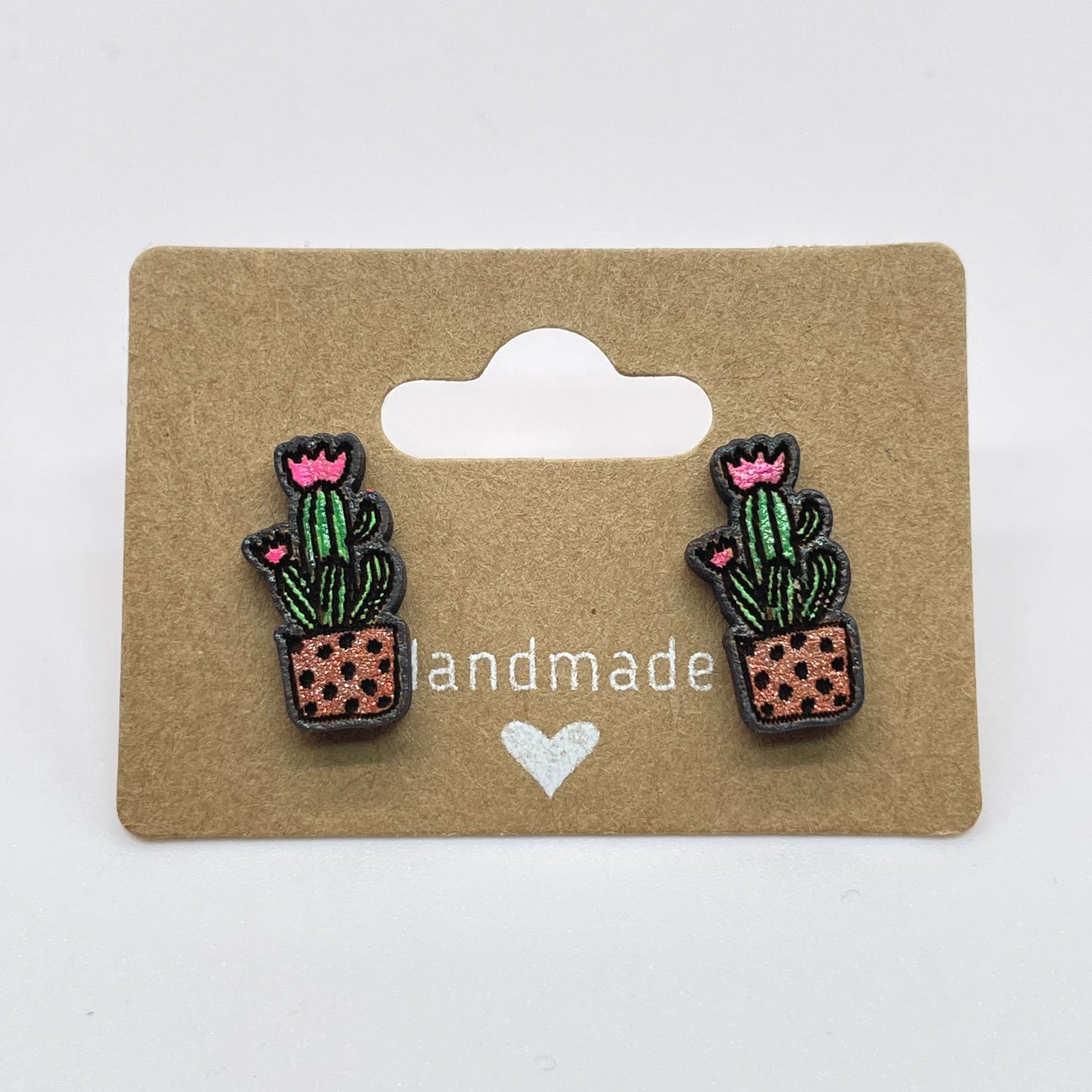 Square Pot Cactus Stud Earrings