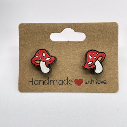 Mushroom w/ Bent Stalk Stud Earrings