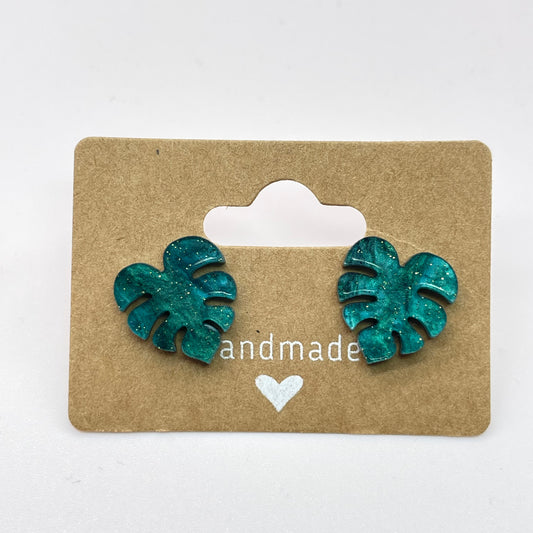 Acrylic Monstera Leaf Stud Earrings