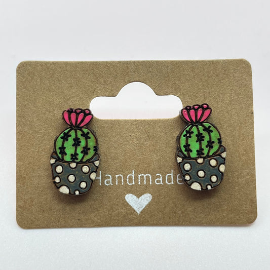 Spotted Pot Cactus Stud Earrings