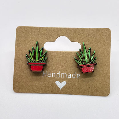 Tall Spiked Potted Succulent Stud Earrings