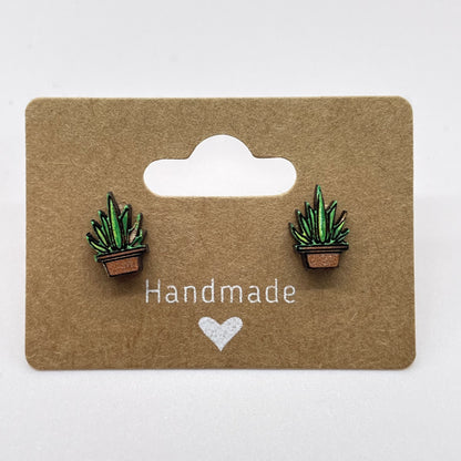 Tall Spiked Potted Succulent Stud Earrings