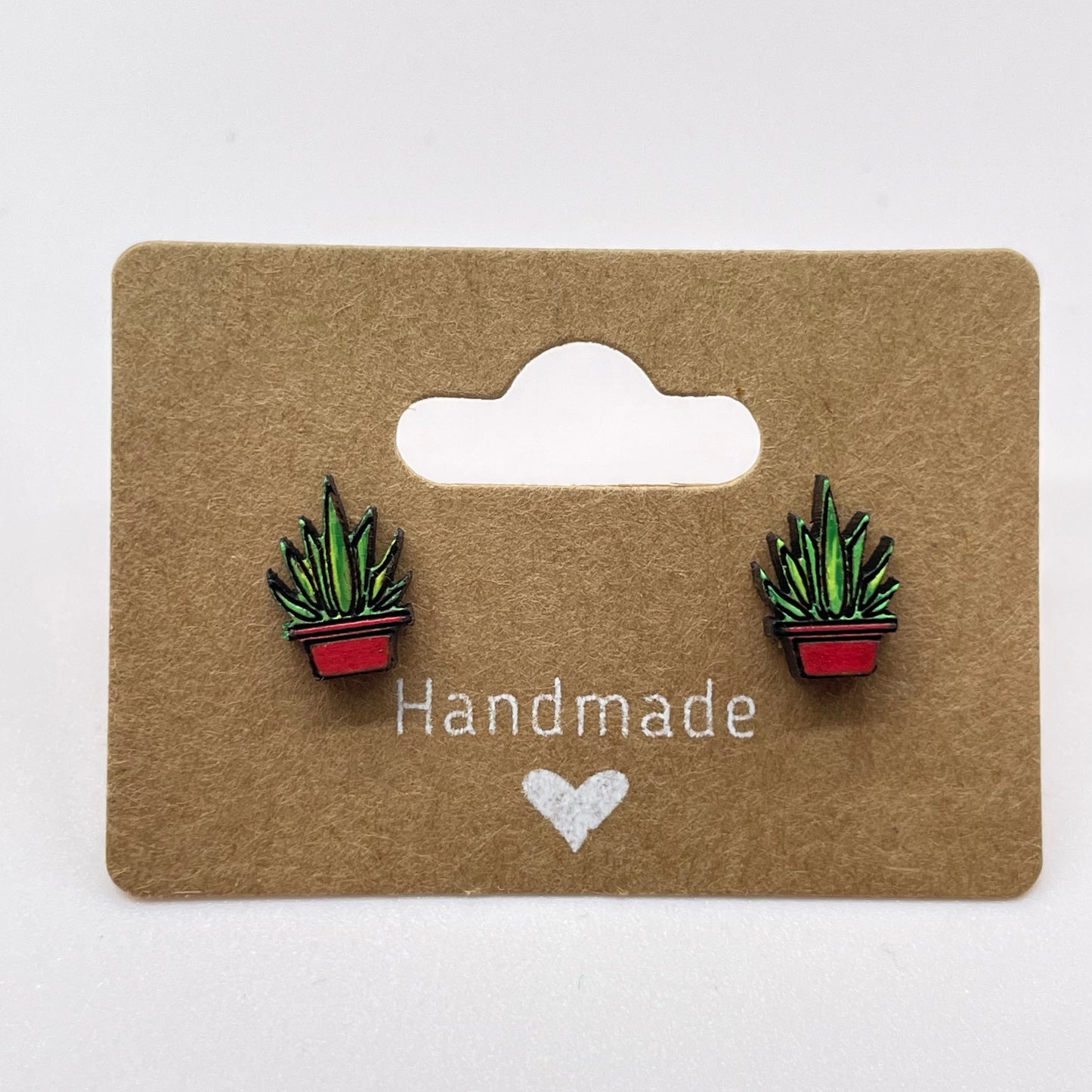 Tall Spiked Potted Succulent Stud Earrings