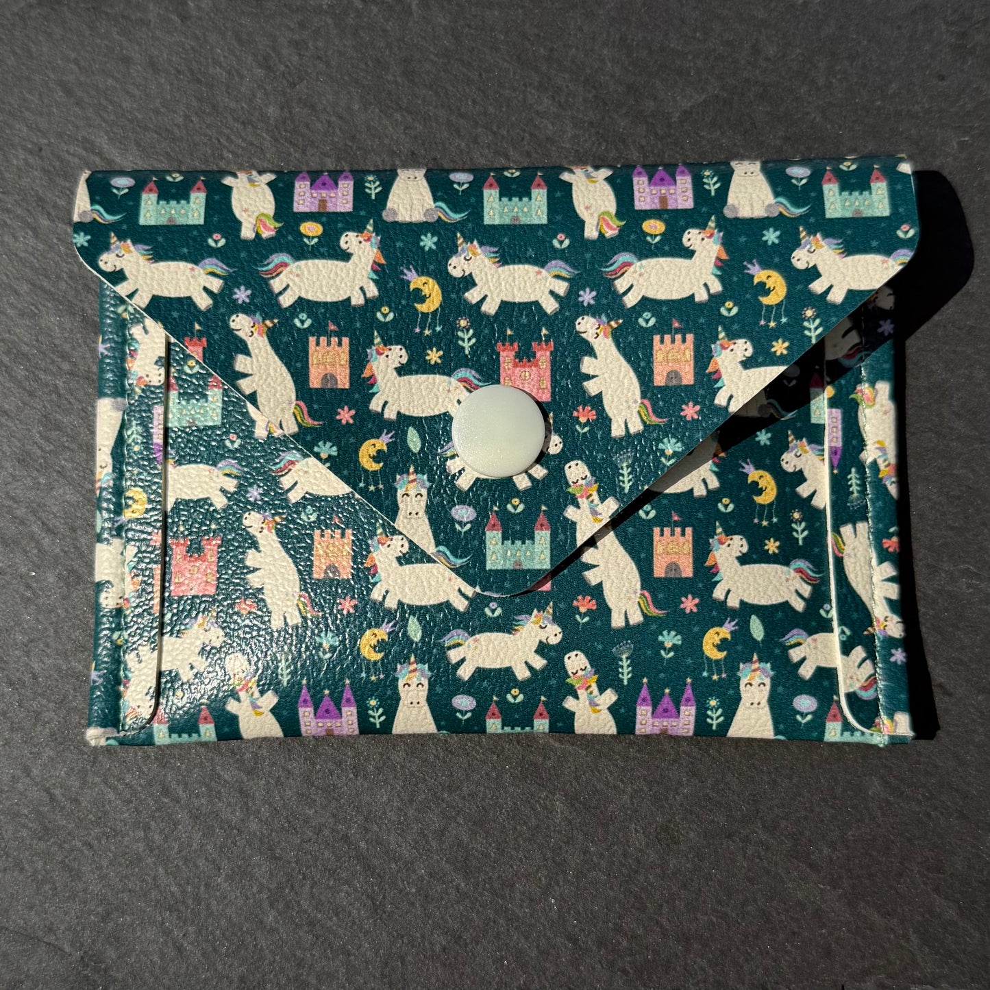 Unicorns & Castles on Teal Card Wallet
