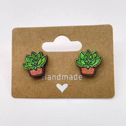 Star Leaves Potted Succulent Stud Earrings