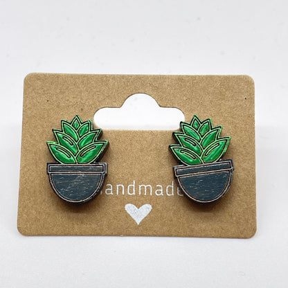 Large Pot Succulent Stud Earrings