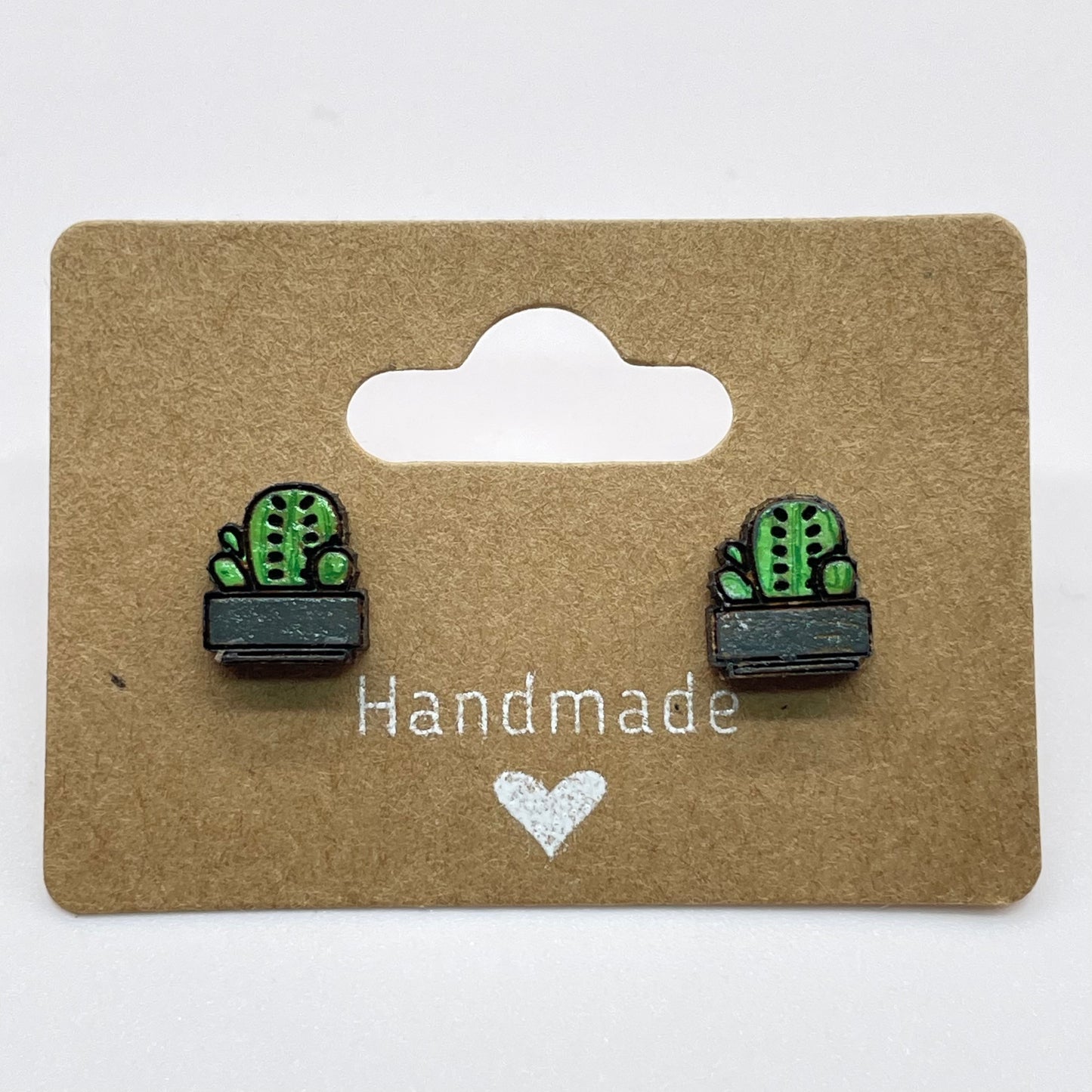 Rectangle Potted Cactus Stud Earrings