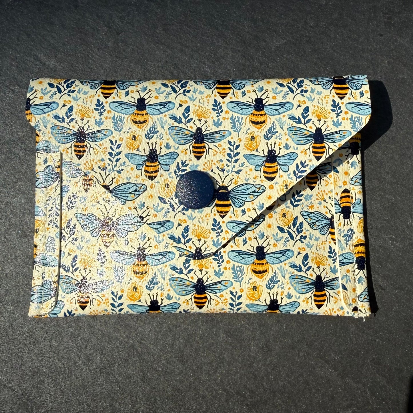 Navy & Gold Bees Card Wallet