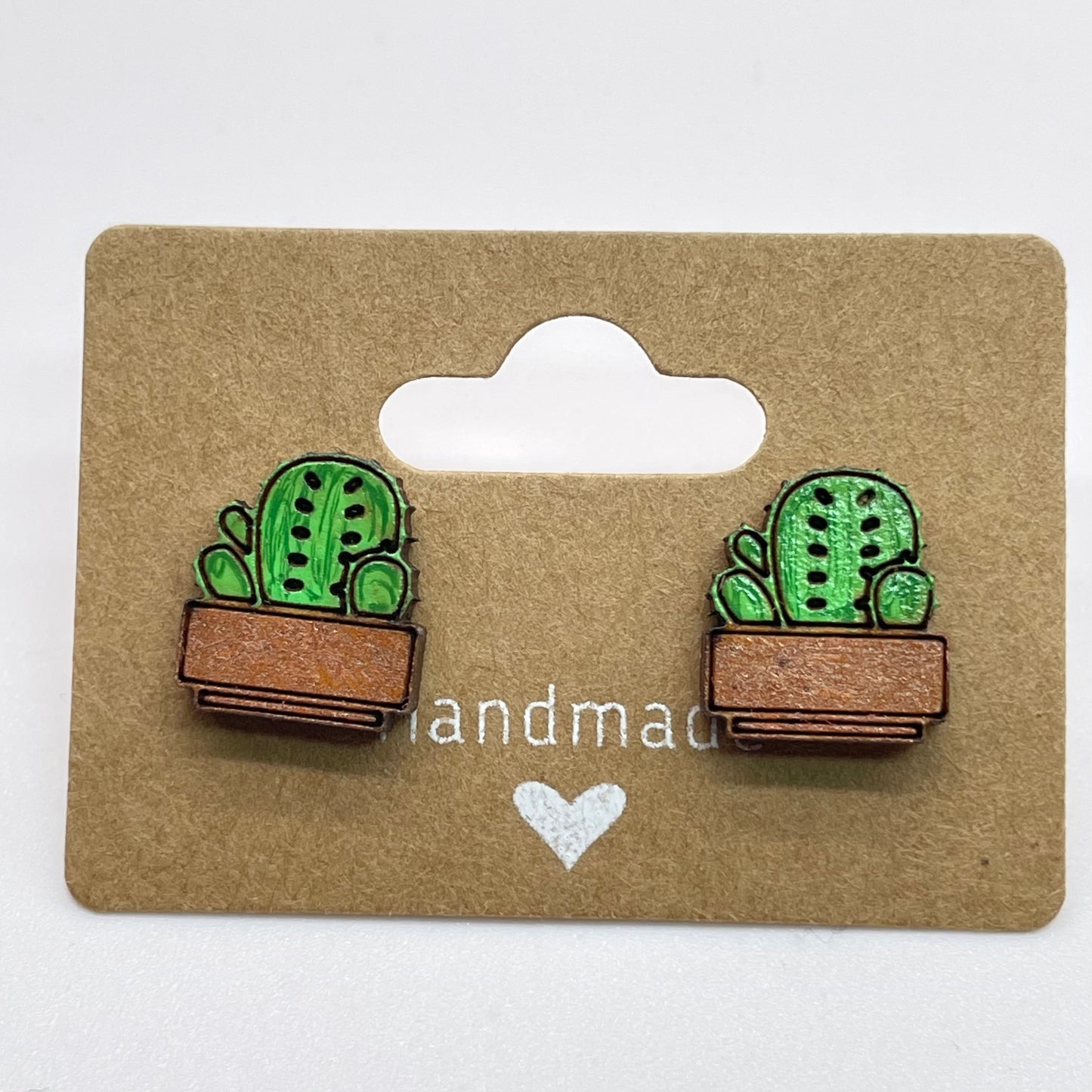 Rectangle Potted Cactus Stud Earrings