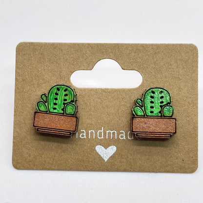 Rectangle Potted Cactus Stud Earrings