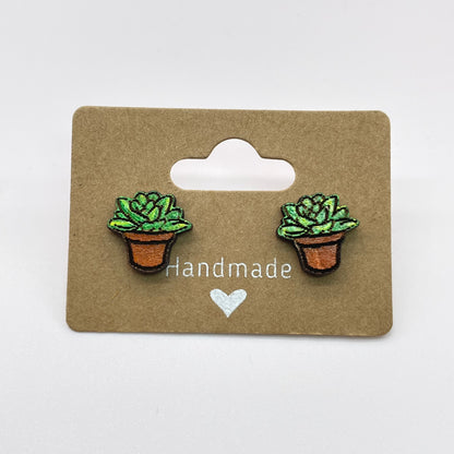 Rounded Hat Pot Succulent Stud Earrings