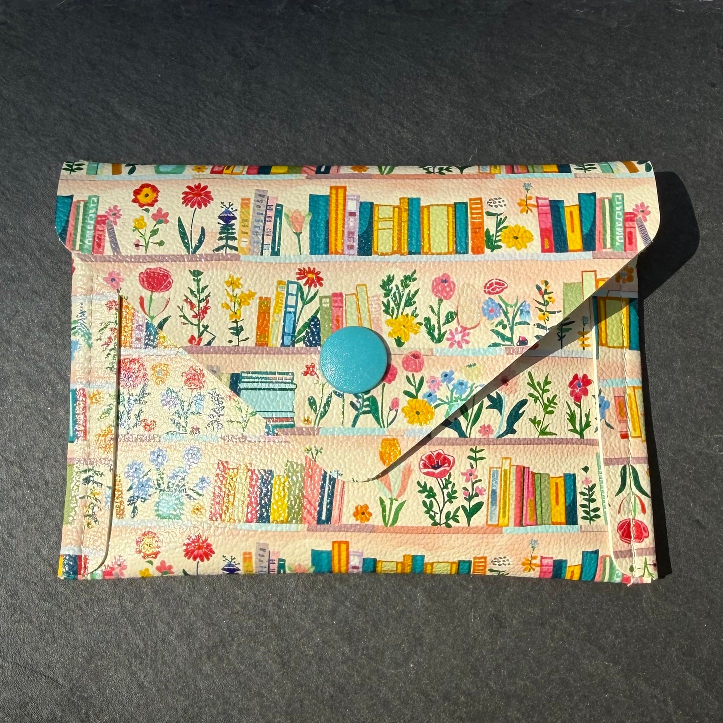 Pink Bookshelf & Flowers Card Wallet