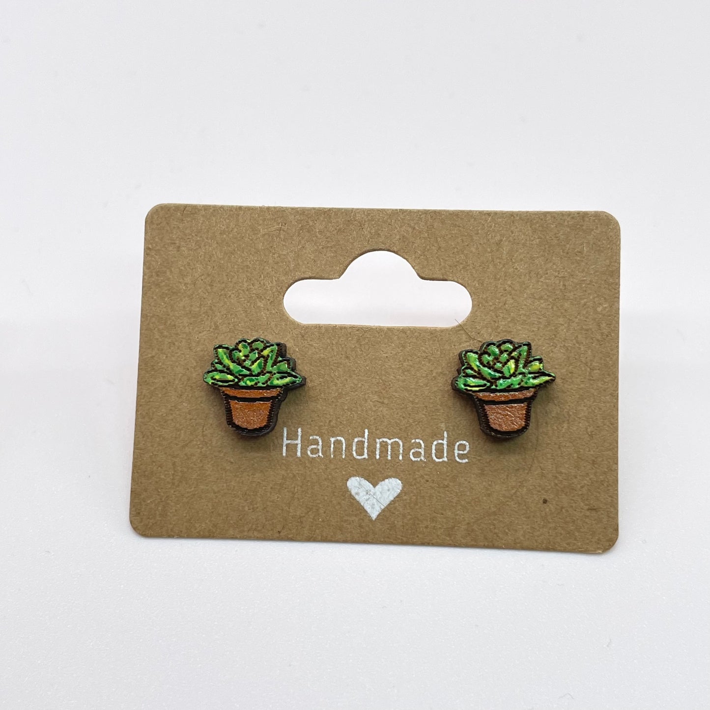 Rounded Hat Pot Succulent Stud Earrings