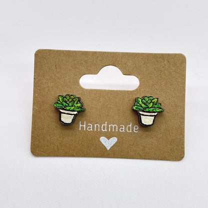 Rounded Hat Pot Succulent Stud Earrings