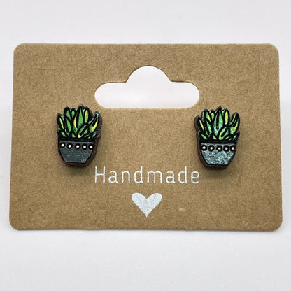 Spotted Pot Succulent Stud Earrings