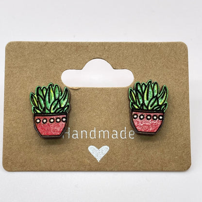 Spotted Pot Succulent Stud Earrings