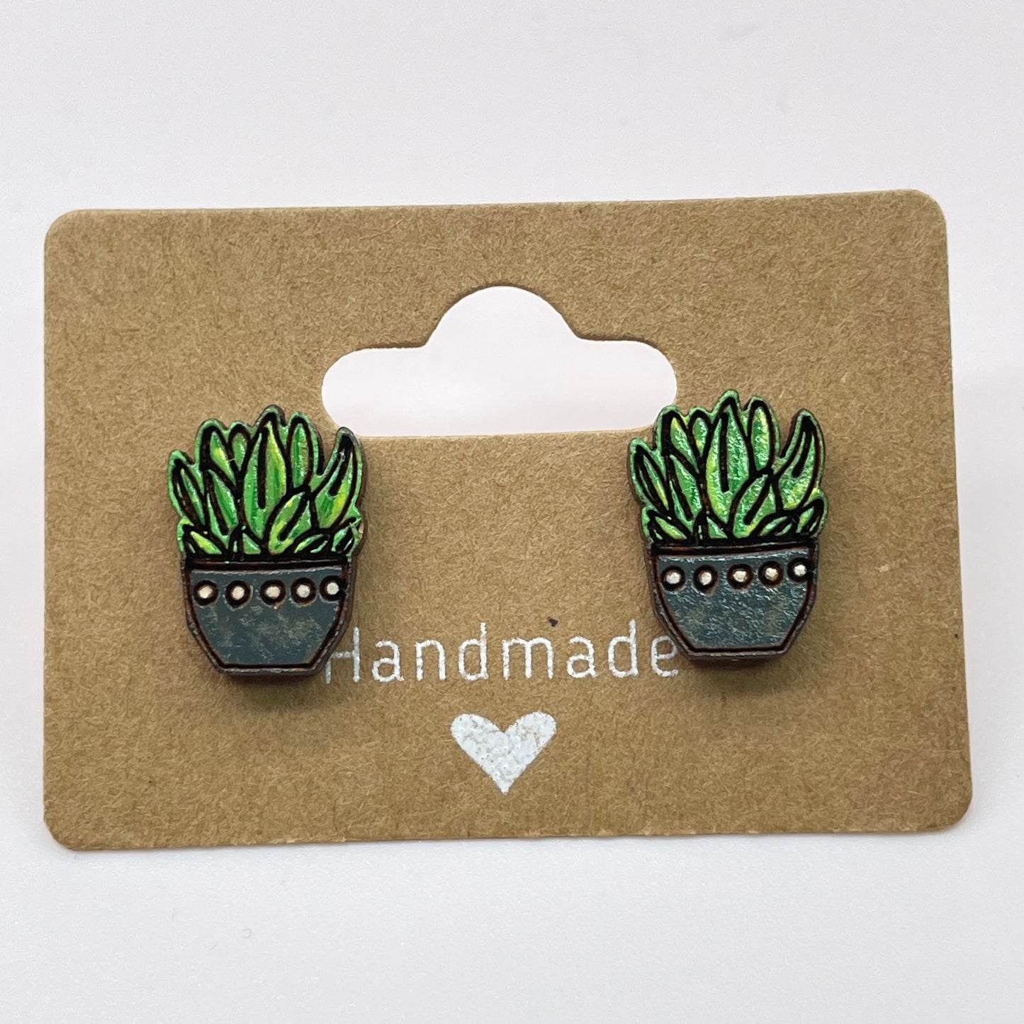 Spotted Pot Succulent Stud Earrings