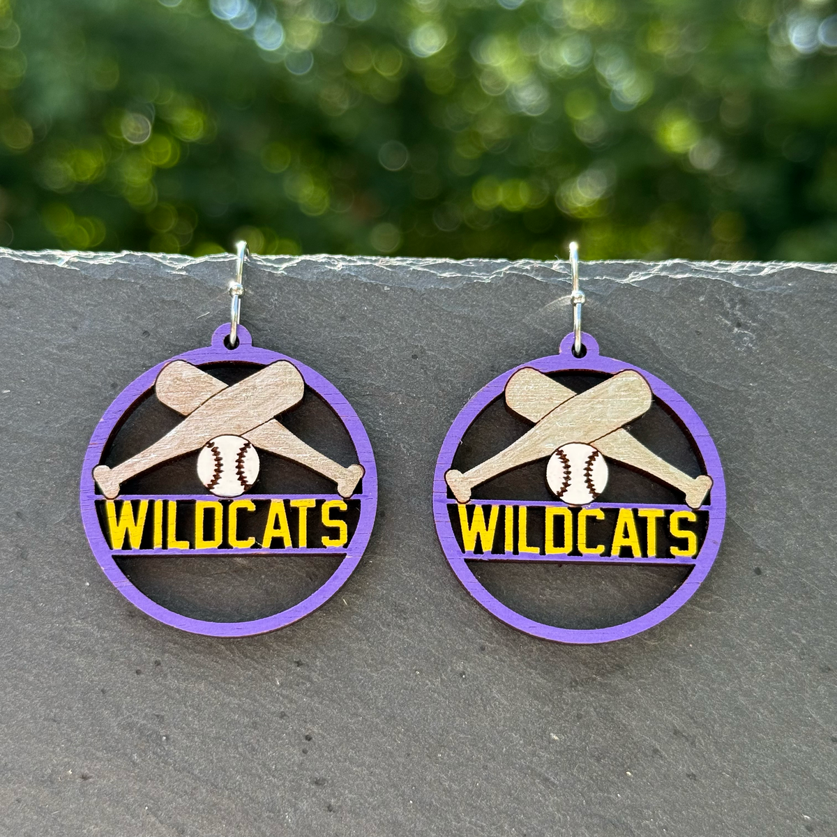Wildcats Bats/Ball Baseball Drop Dangle Earrings