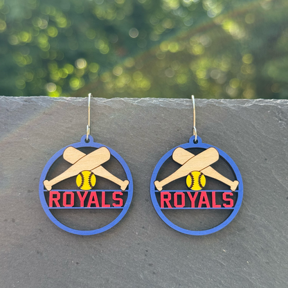 Royals Bats/Ball Softball Drop Dangle Earrings