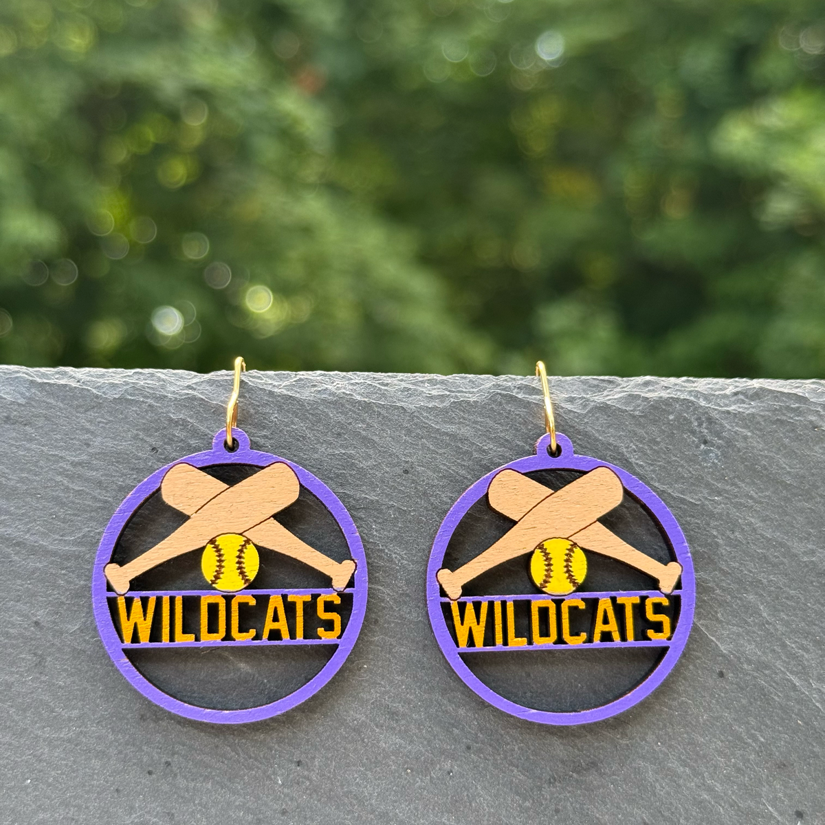Wildcats Bats/Ball Softball Drop Dangle Earrings